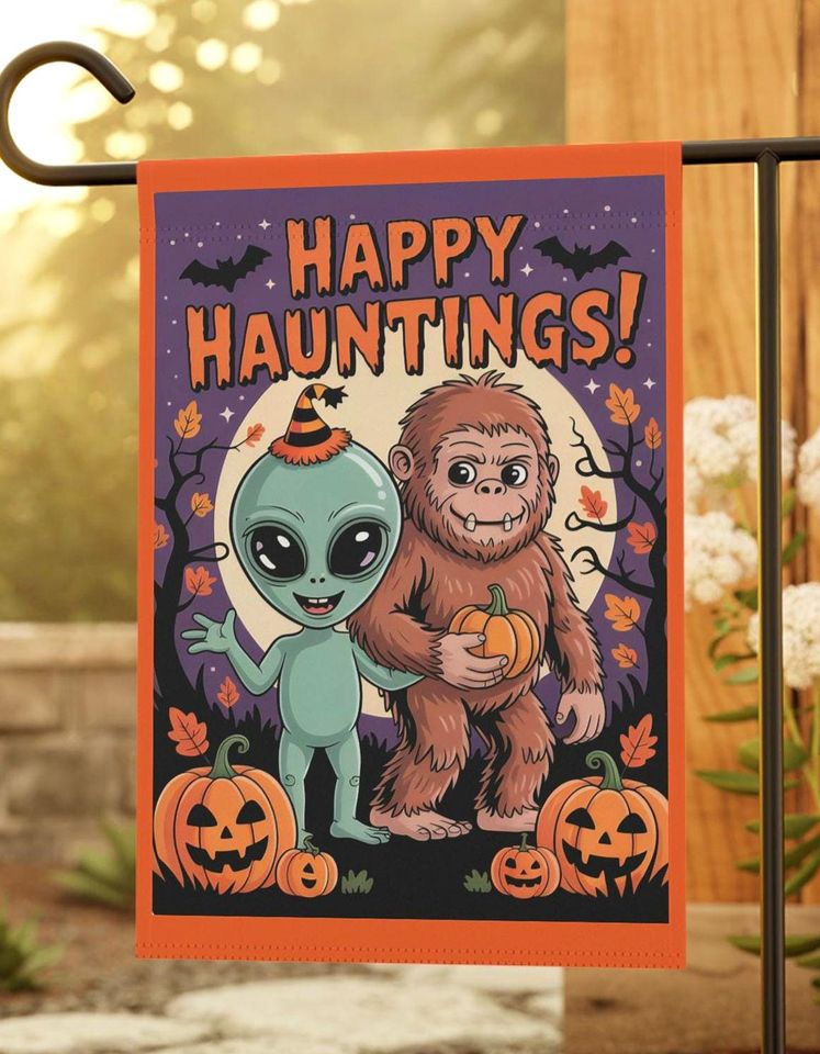 Halloween Garden Flag: Alien & Bigfoot Spooky Yard Decor