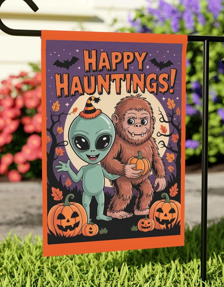 Halloween Garden Flag: Alien & Bigfoot Spooky Yard Decor