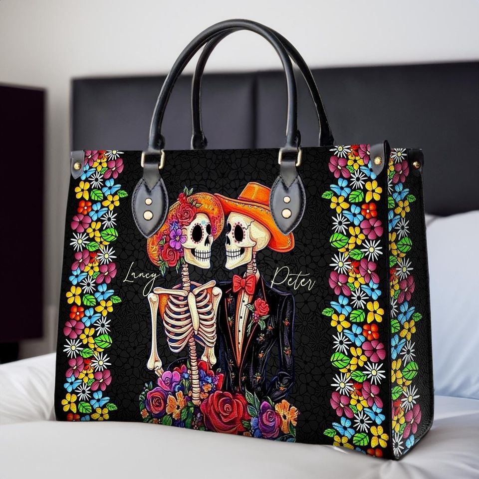 Leather Handbag Vibrant Skull Romance