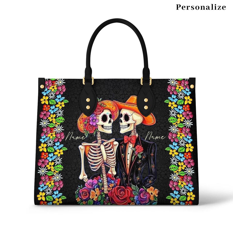Leather Handbag Vibrant Skull Romance