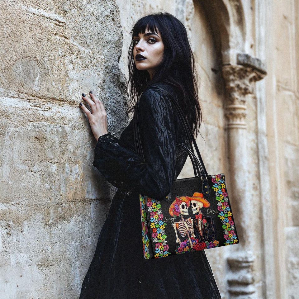 Leather Handbag Vibrant Skull Romance