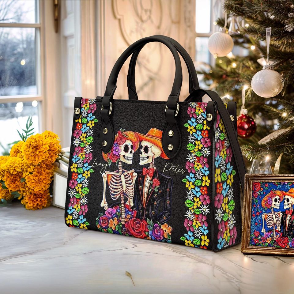 Leather Handbag Vibrant Skull Romance