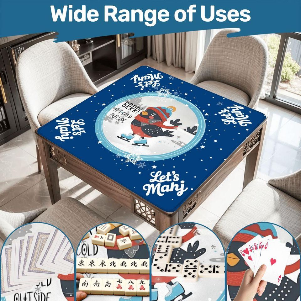Winter Mahjong Mat – Skating Bird, Royal Blue