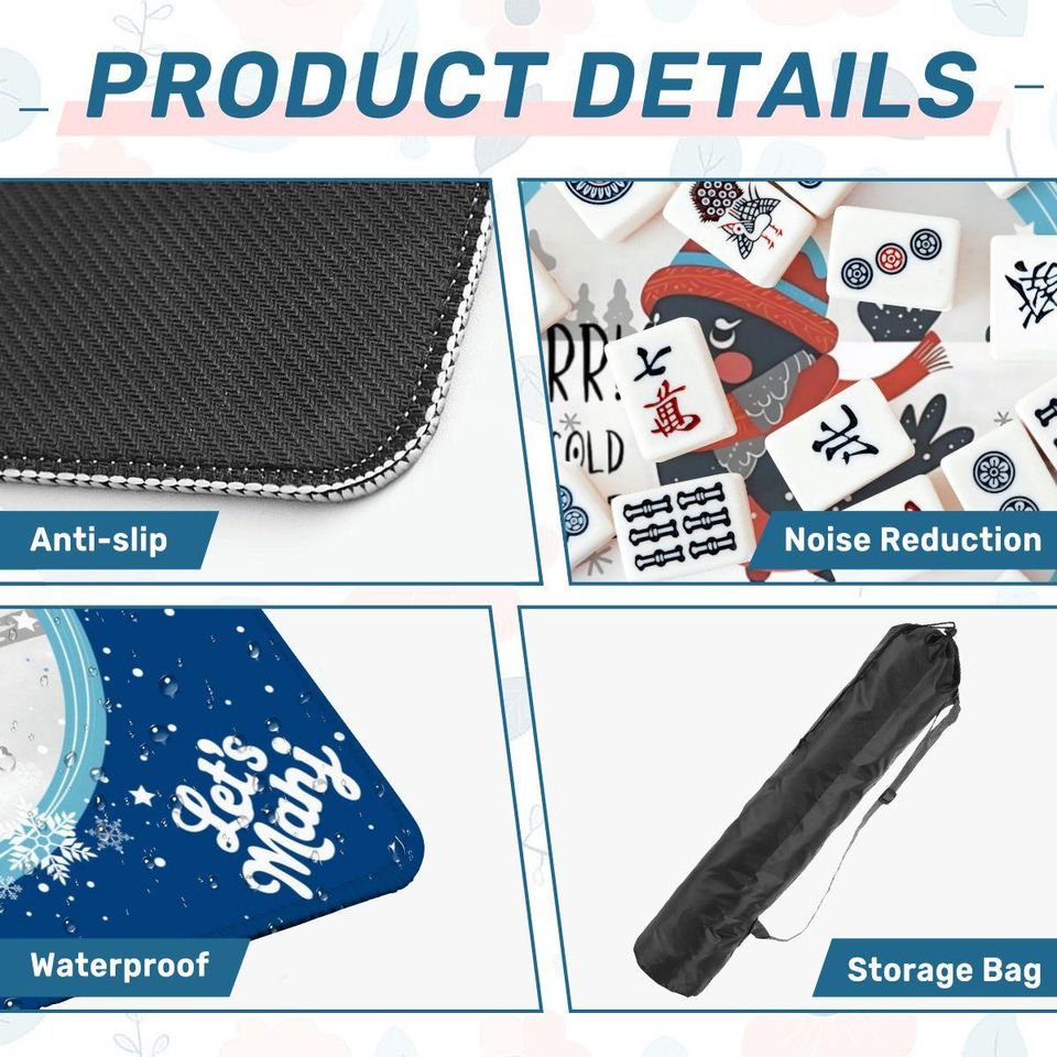 Winter Mahjong Mat – Skating Bird, Royal Blue