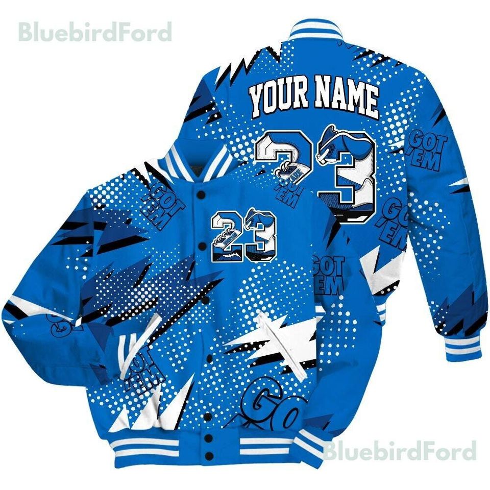 Dunkare Blueberry 12s Shirt, Streetwear Varsity Jacket, Custom Name Number 23 5s All Over Print Baseball Varsity Jacket