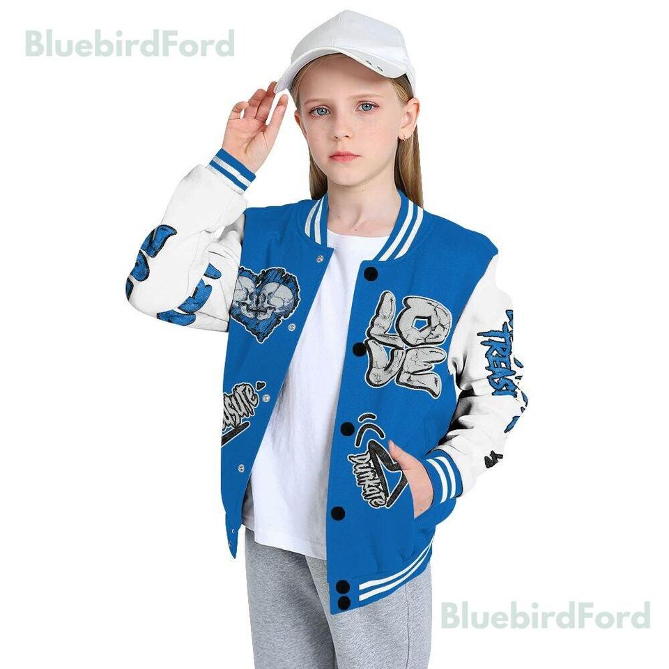 Dunkare Blueberry 12s Baseball Varsity Jacket - Skull Love All Over Print Letterman Jackets