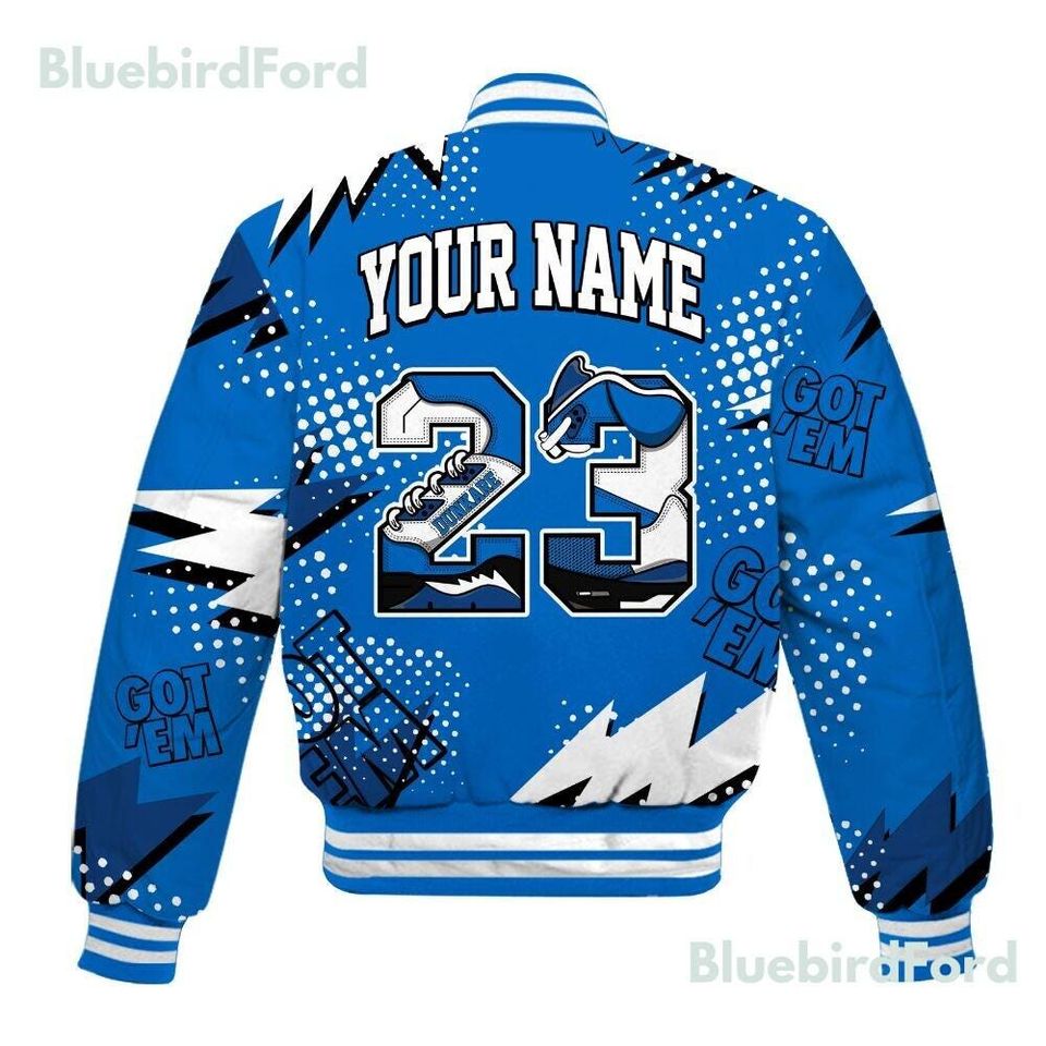 Dunkare Blueberry 12s Shirt, Streetwear Varsity Jacket, Custom Name Number 23 5s All Over Print Baseball Varsity Jacket