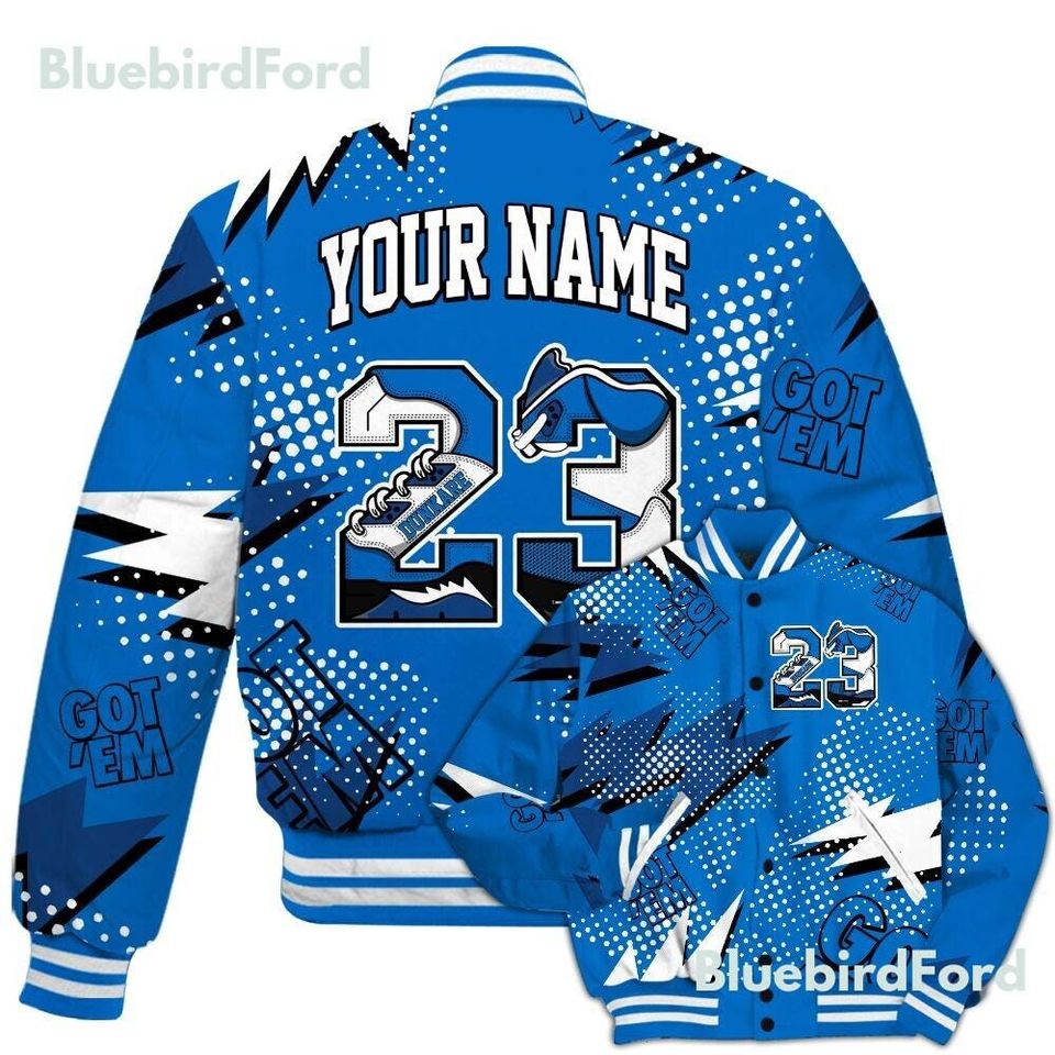 Dunkare Blueberry 12s Shirt, Streetwear Varsity Jacket, Custom Name Number 23 5s All Over Print Baseball Varsity Jacket