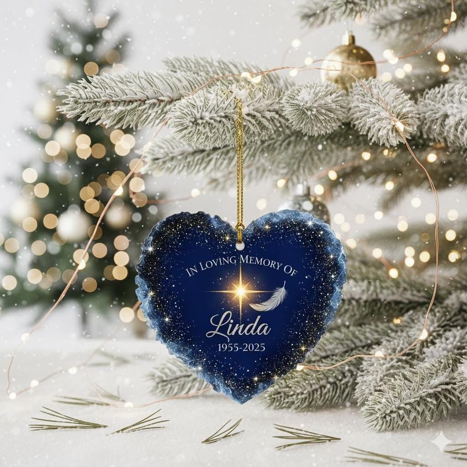 Personalized Memorial Ornament, In Loving Memory Christmas Gift, Blue Star Heart Keepsake, Custom Name Remembrance Decor,Sympathy Tree Decor