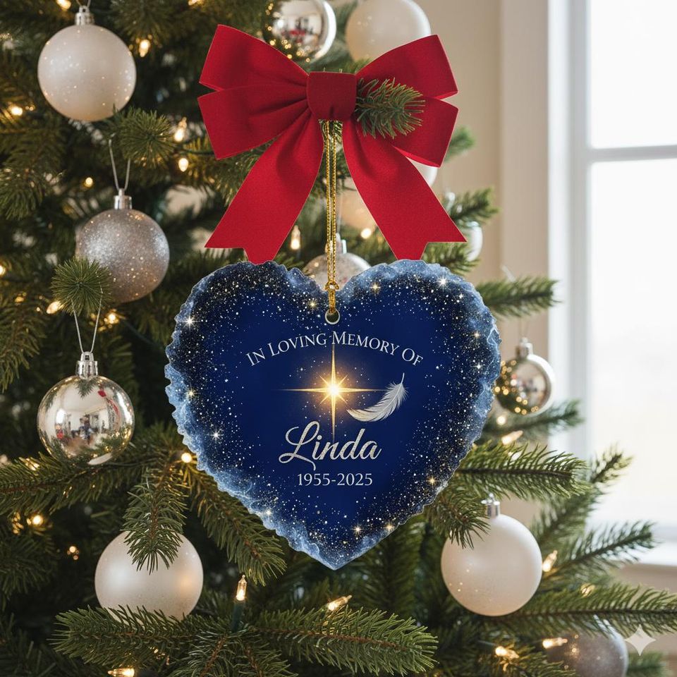 Personalized Memorial Ornament, In Loving Memory Christmas Gift, Blue Star Heart Keepsake, Custom Name Remembrance Decor,Sympathy Tree Decor