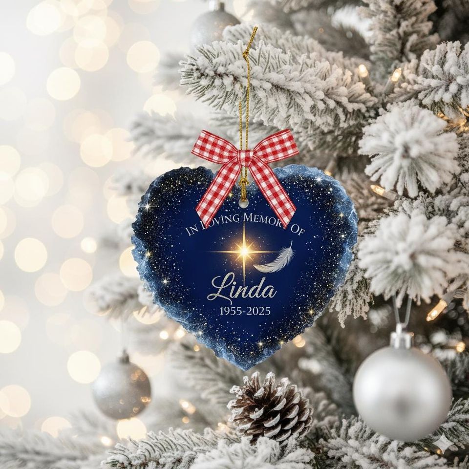 Personalized Memorial Ornament, In Loving Memory Christmas Gift, Blue Star Heart Keepsake, Custom Name Remembrance Decor,Sympathy Tree Decor