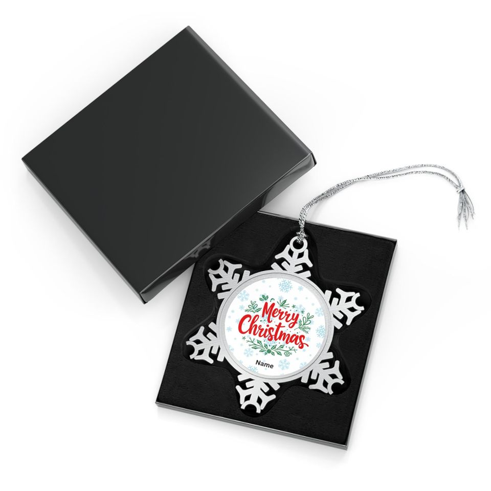Personalized Pewter Snowflake Ornament  Merry Christmas Keepsake