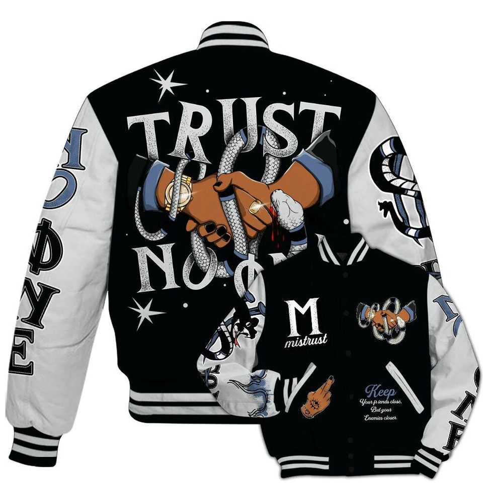 Mid Space Jam 1s Varsity Jacket, Streetwear Varsity Jackets, Trust No One Snake-Bite Street Style Varsity Jackets