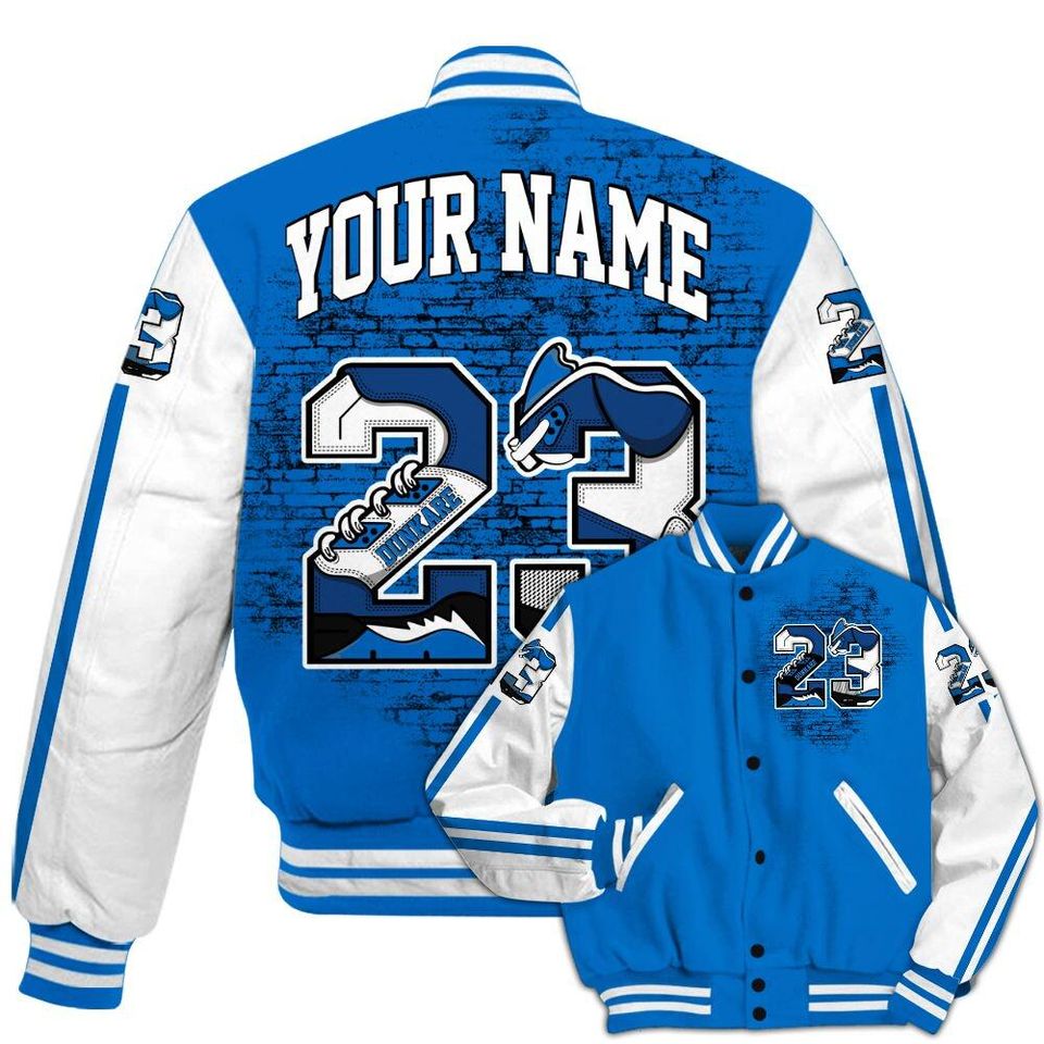 Blueberry 12s Varsity Jacket, Streetwear Varsity Jackets, Custom Number 23 5s All Over Print Letterman Jackets