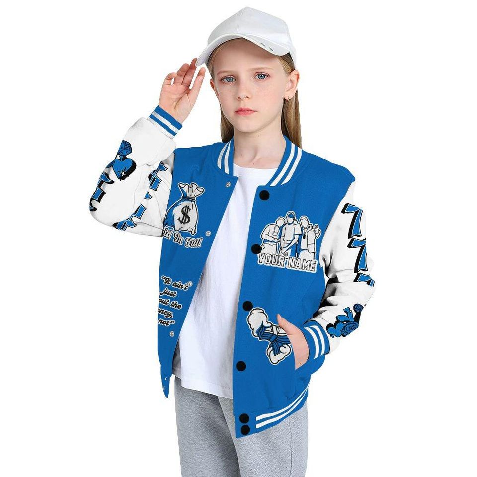 Blueberry 12s Varsity Jacket, Streetwear Varsity Jacket, Hip Hop Varsity Jacket, Paid In Full Baseball Varsity Jacket Custom Name Varsity Jackets