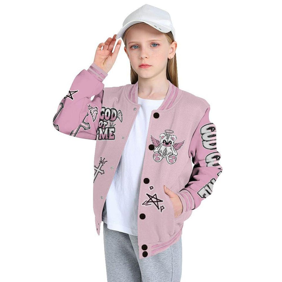 Orchid 4s Varsity Jacket, Streetwear Varsity Jacket, Gods Guides Me Bear Varsity Jacket