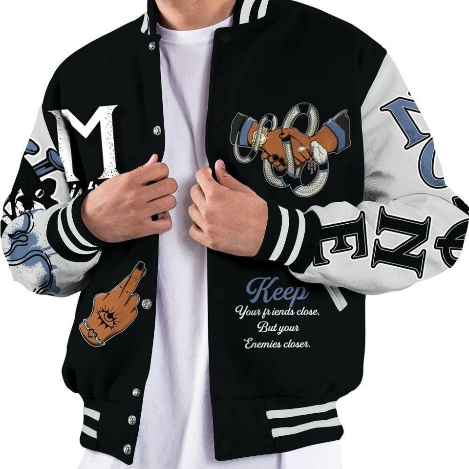 Mid Space Jam 1s Varsity Jacket, Streetwear Varsity Jackets, Trust No One Snake-Bite Street Style Varsity Jackets