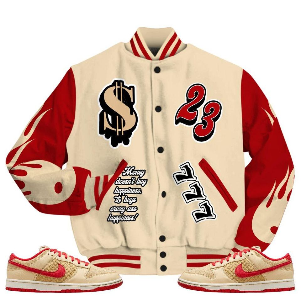 Dunk Low Strawberry Waffle Varsity Jacket, Streetwear Varsity Jacket, Shoe Game Crazy Graphic Varsity Jackets