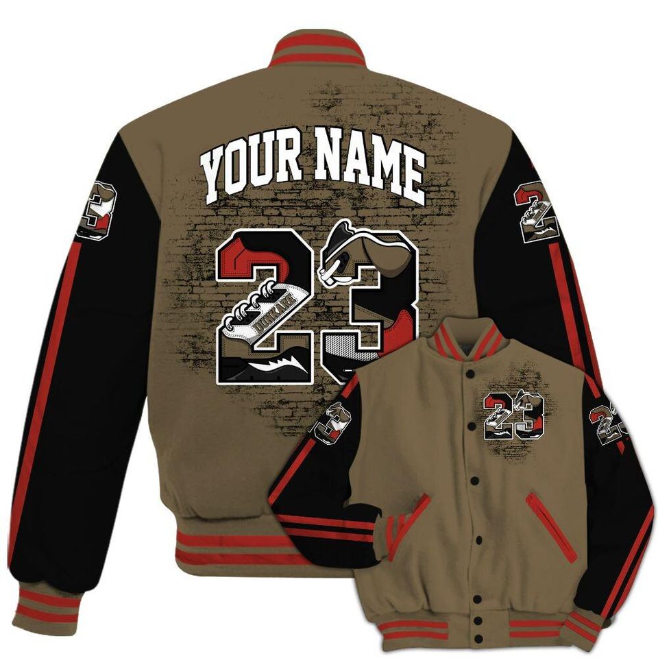 Olive 9s Varsity Jacket, Streetwear Varsity Jackets, Custom Number 23 5s All Over Print Letterman Jackets