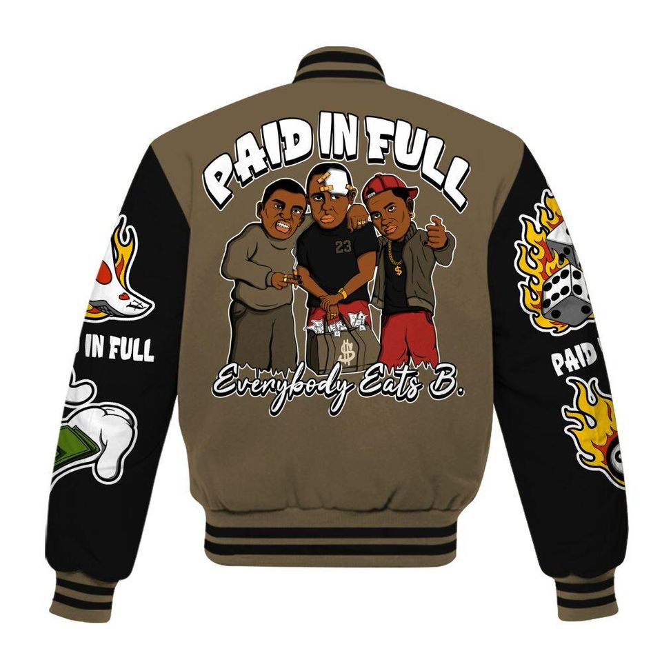 Olive 9s Varsity Jacket, Streetwear Varsity Jacket, Everybody Paid In Full Graphic Varsity Jackets