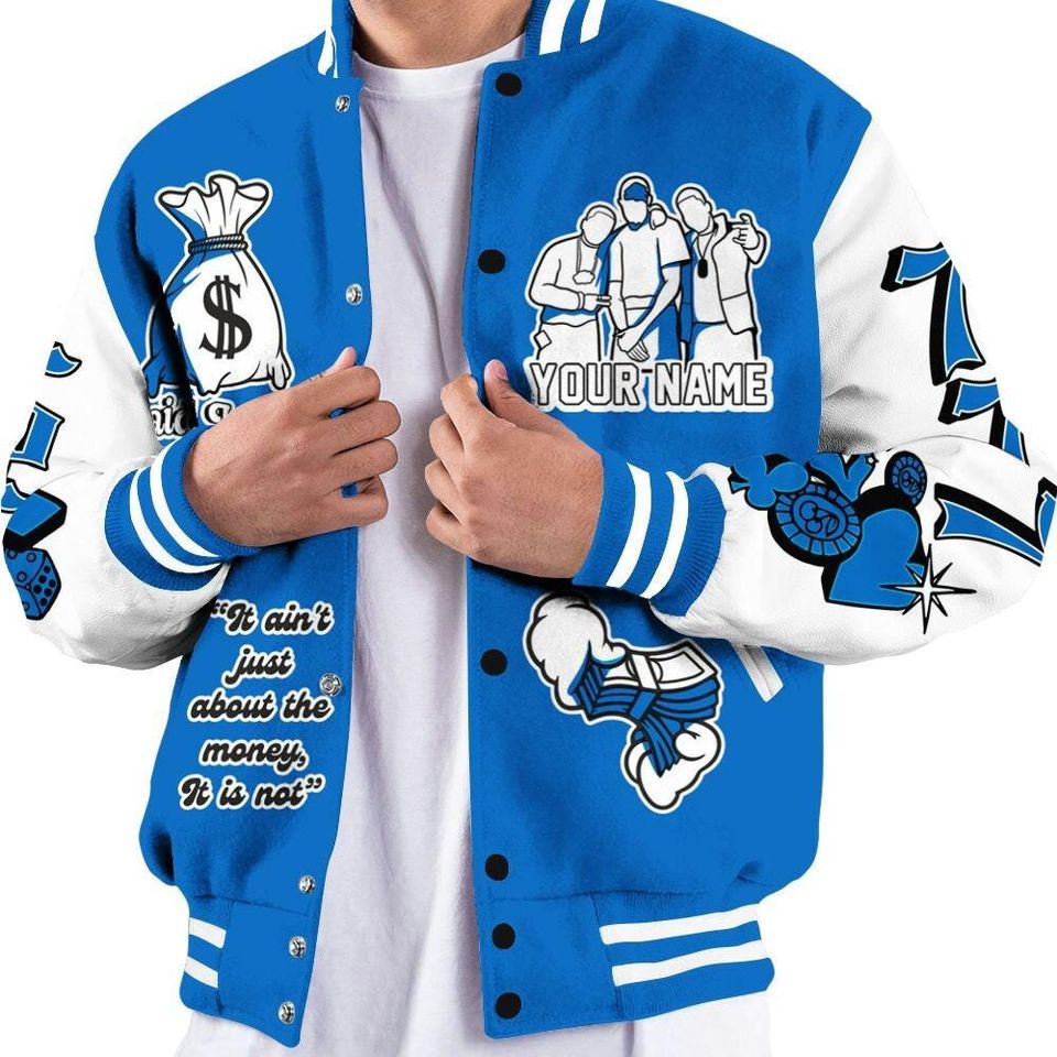Blueberry 12s Varsity Jacket, Streetwear Varsity Jacket, Hip Hop Varsity Jacket, Paid In Full Baseball Varsity Jacket Custom Name Varsity Jackets