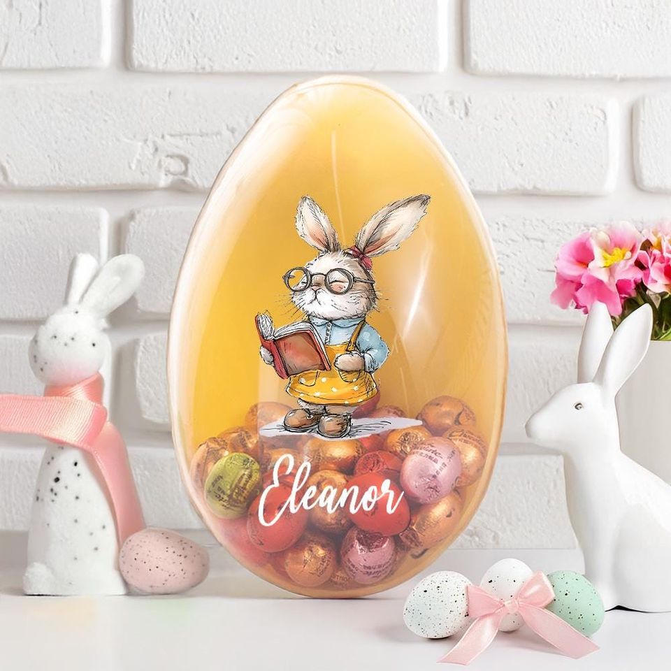 Personalized Cute Easter Bunny Dream Jobs Jumbo Easter Egg with Name, Easter Basket Stuffer Candy Box Gift for Kids