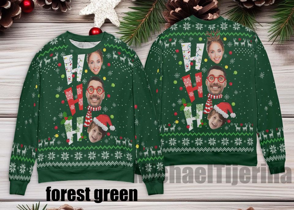 Ho Ho Ho Xmas Ugly Sweater, Personalize Face Ho Ho Ho Ugly Sweater, Custom Image Christmas Gift For Men Women Kid, Christmas Ugly Sweater