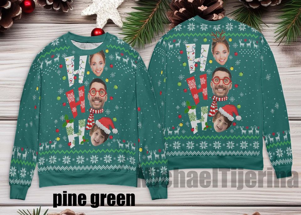 Ho Ho Ho Xmas Ugly Sweater, Personalize Face Ho Ho Ho Ugly Sweater, Custom Image Christmas Gift For Men Women Kid, Christmas Ugly Sweater