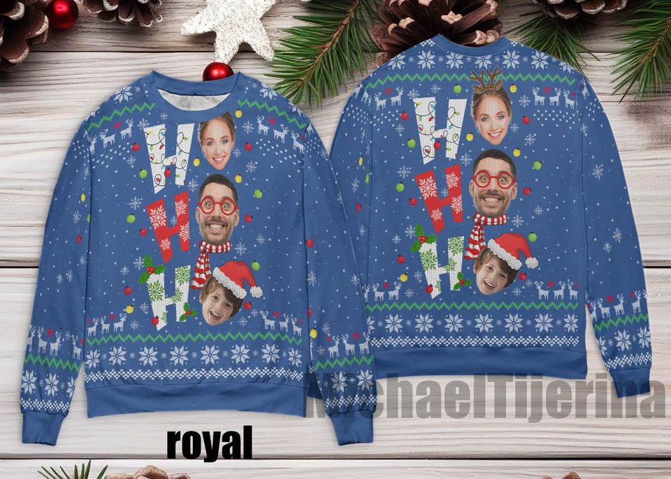 Ho Ho Ho Xmas Ugly Sweater, Personalize Face Ho Ho Ho Ugly Sweater, Custom Image Christmas Gift For Men Women Kid, Christmas Ugly Sweater