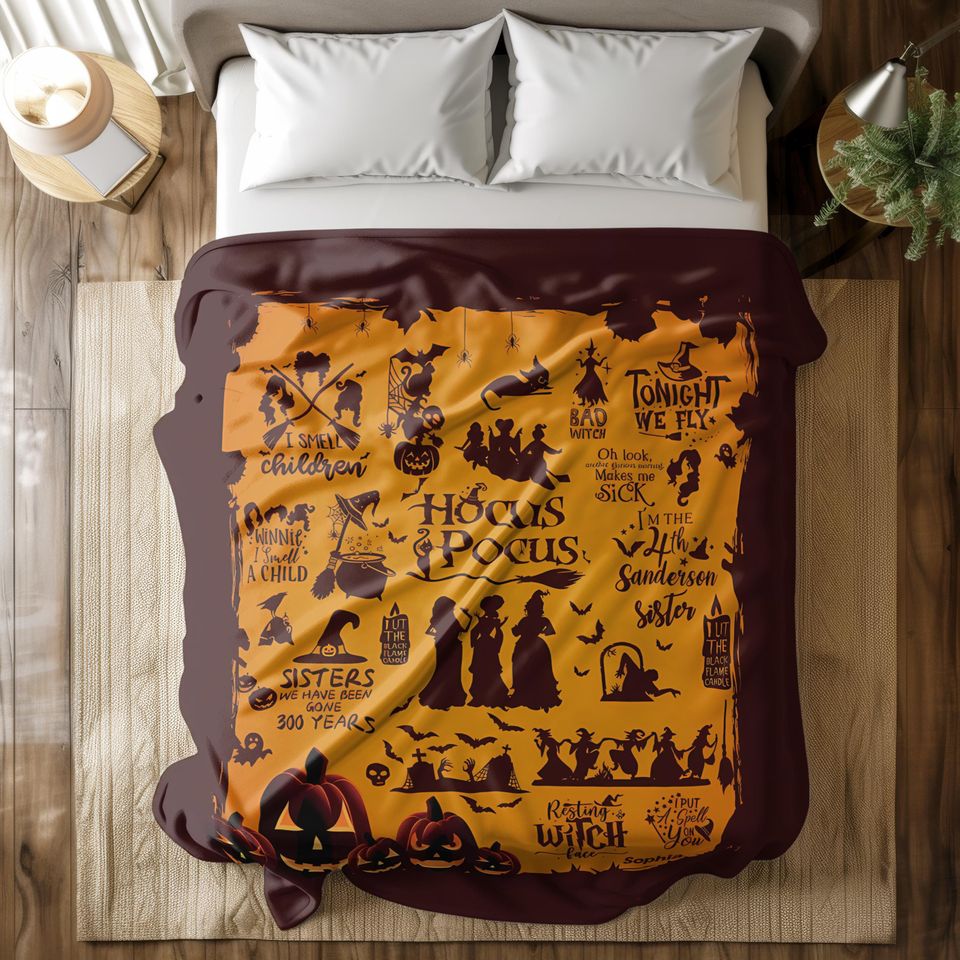 Hocus Pocus Halloween Blanket  Custom Name Fleece Blanket