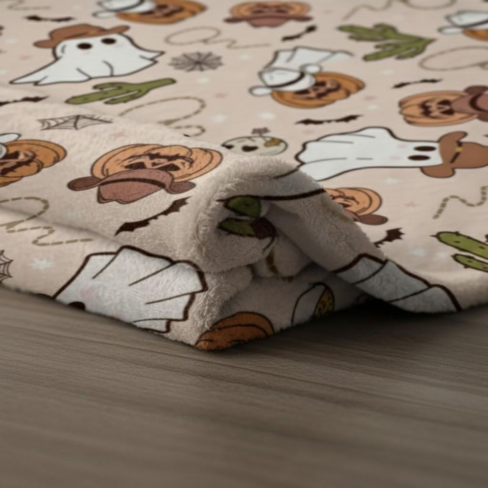 Cowboy Ghost Halloween Blanket, Cute Western Spooky Fleece Blanket