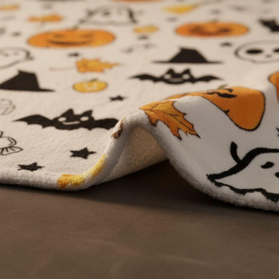 Halloween Blanket, Cute Pumpkin Ghost Witch Cat Skull Bat Throw