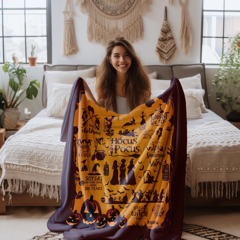 Hocus Pocus Halloween Blanket  Custom Name Fleece Blanket