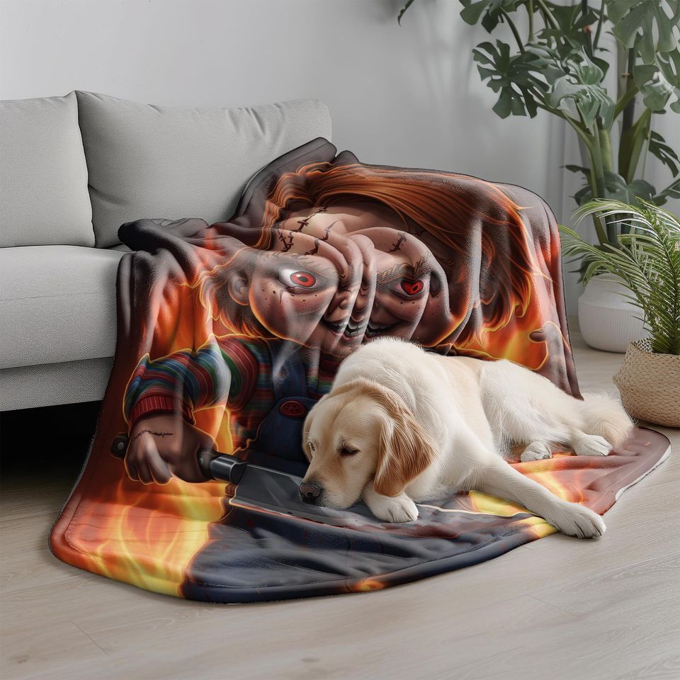 Chucky Blanket  Horror Movie Throw, Killer Doll Bedding, Creepy Slasher Blanket
