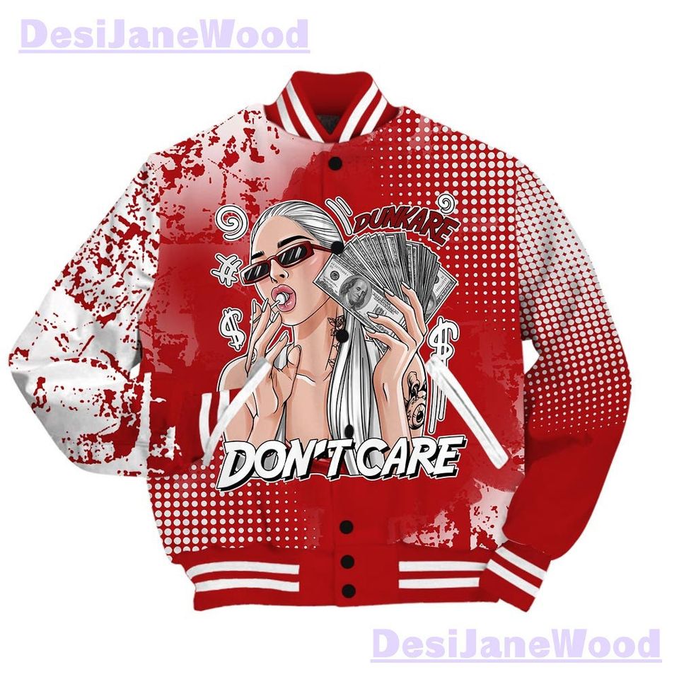 Dunkare Red Taxi 12s Varsity Jacket - IDC Unique Glitch Dot Varsity Jacket Unisex