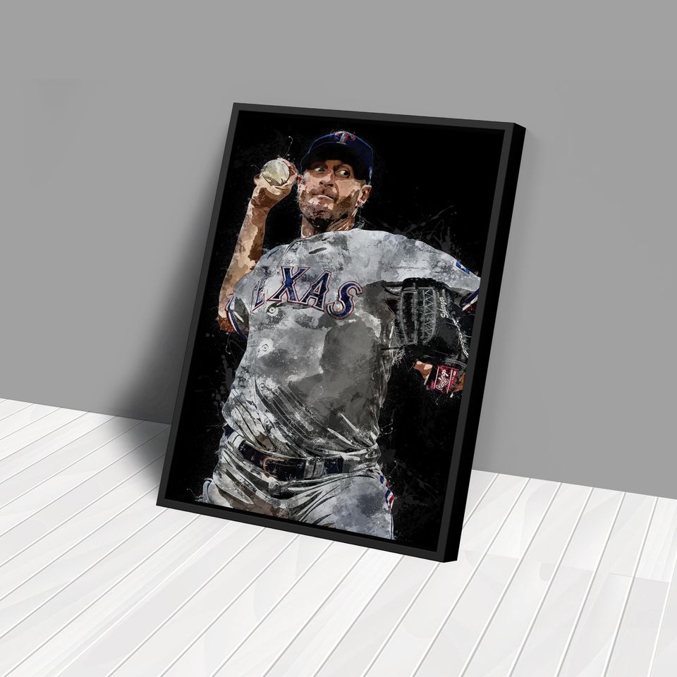 Max Scherzer Print - Texas Rangers Wall Art, Decor for Home & Man Cave, Baseball Gift