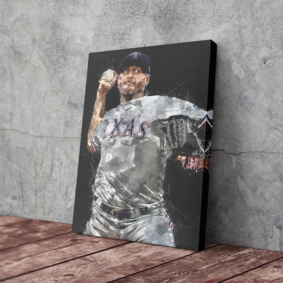 Max Scherzer Print - Texas Rangers Wall Art, Decor for Home & Man Cave, Baseball Gift