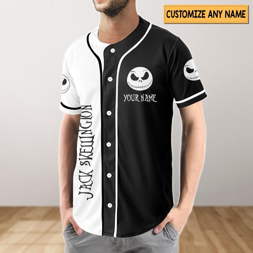 Custom Jack Skellington Baseball Jersey, Nightmare Before Christmas Baseball Jersey, Disney Baseball Baseball Jersey