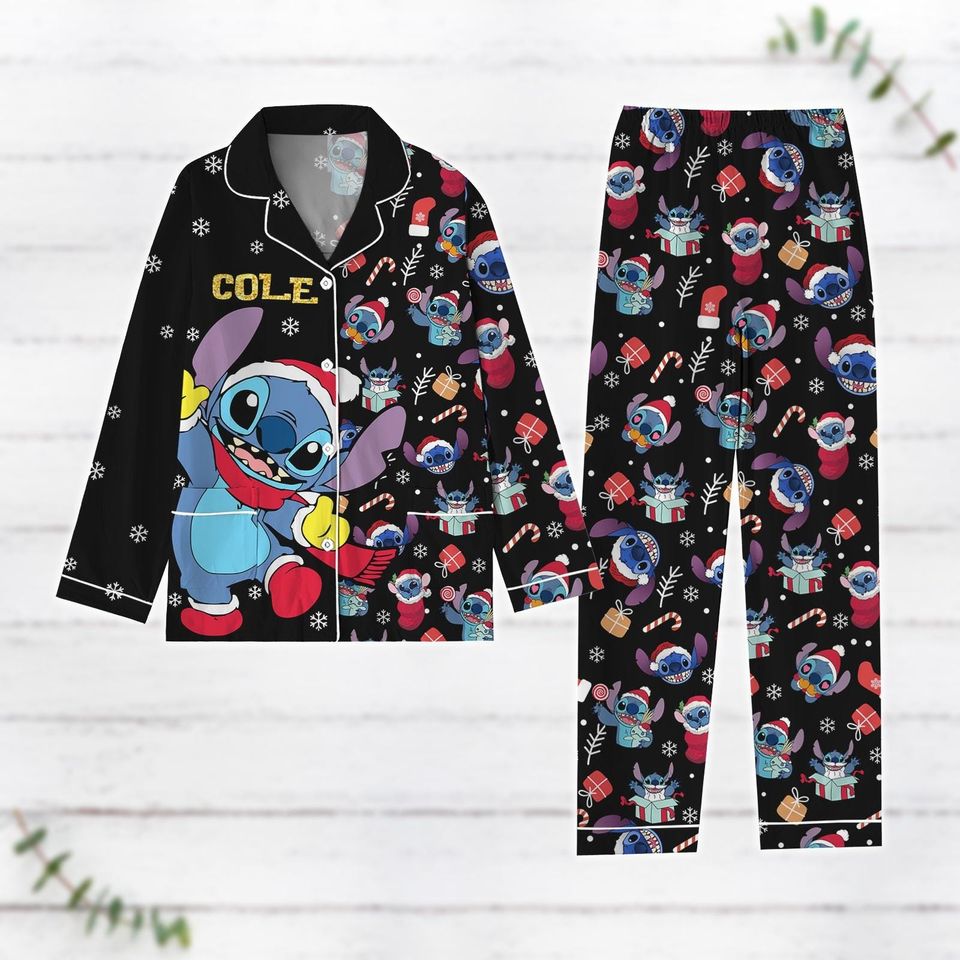 Custom Stitch Christmas Pajamas Set, Disney Matching Pajamas