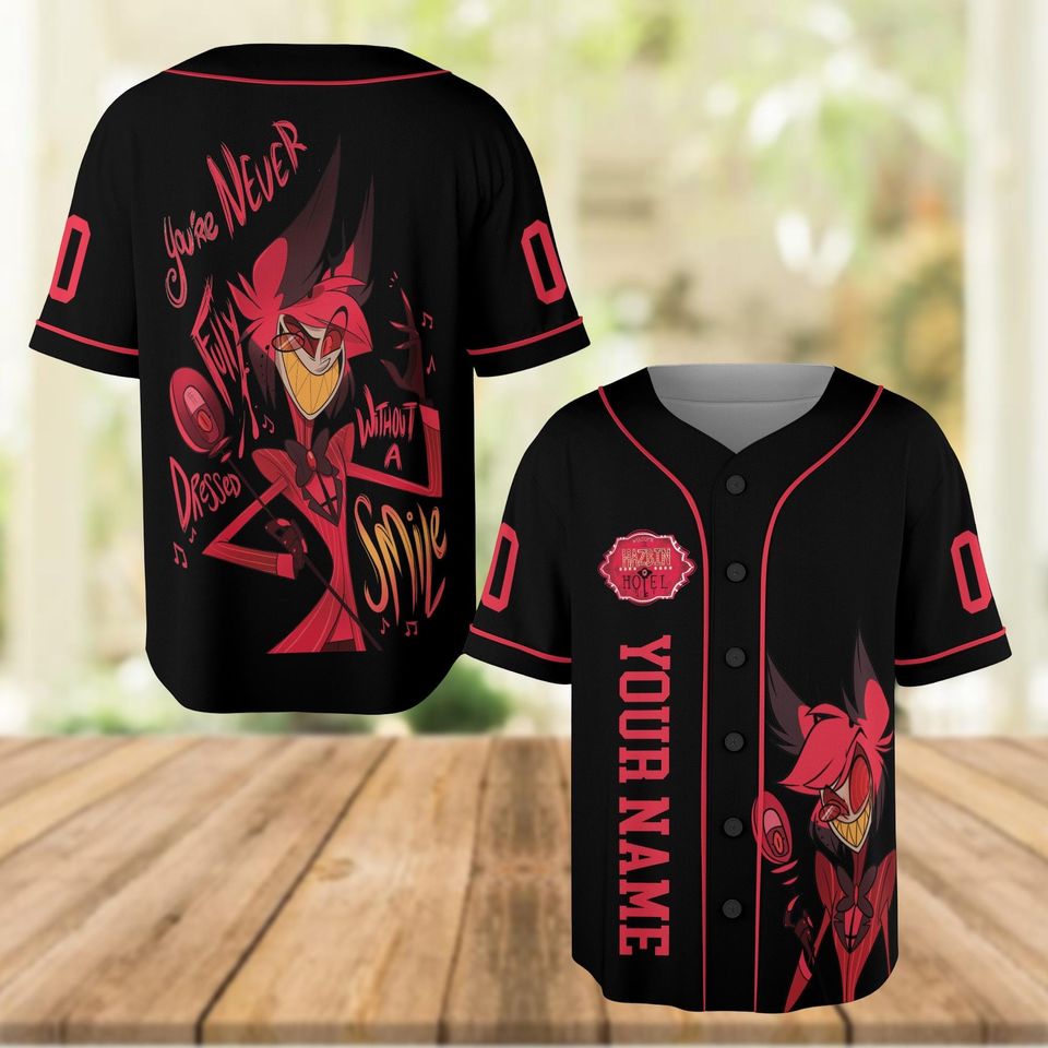 Custom Hazbin Hotel Baseball Jersey with Alastor and Angel Dust Designs