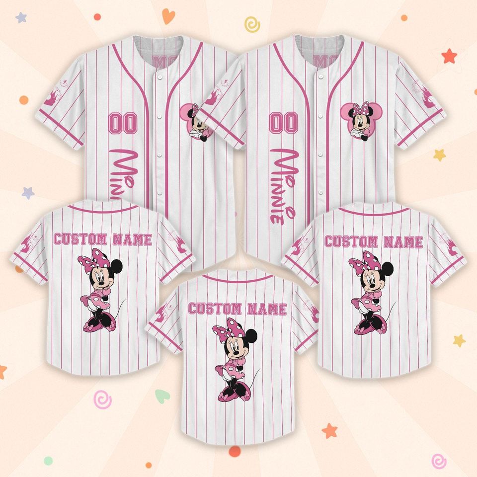 Custom Minnie Mouse Baseball Jersey, Mickey And Friends Matching Outfit