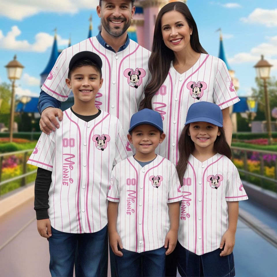 Custom Minnie Mouse Baseball Jersey, Mickey And Friends Matching Outfit