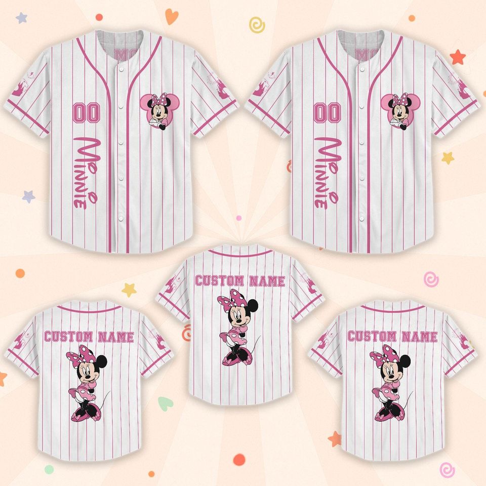 Custom Minnie Mouse Baseball Jersey, Mickey And Friends Matching Outfit