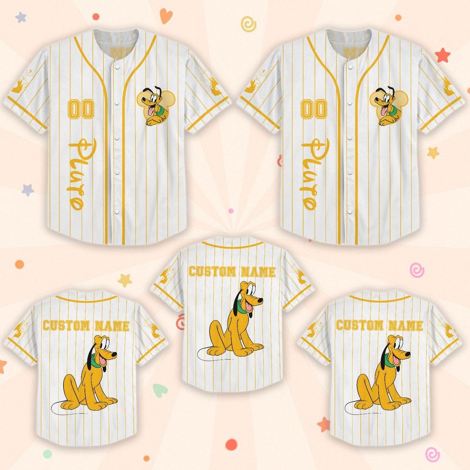 Custom Disney Pluto Baseball Jersey, Mickey And Friends Matching Outfit