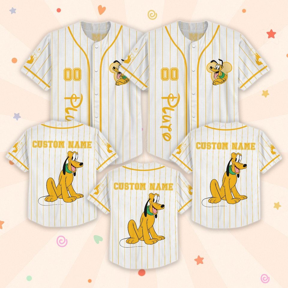 Custom Disney Pluto Baseball Jersey, Mickey And Friends Matching Outfit