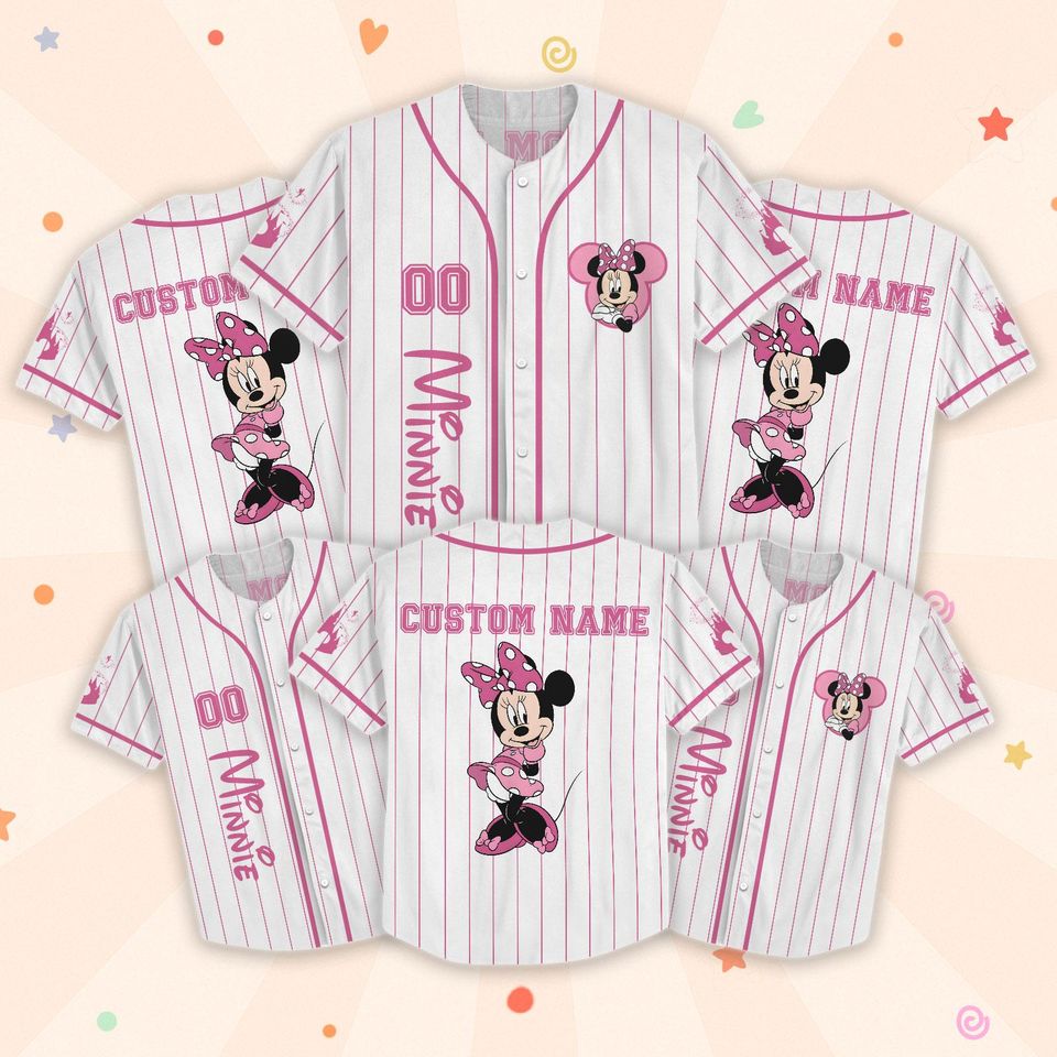 Custom Minnie Mouse Baseball Jersey, Mickey And Friends Matching Outfit