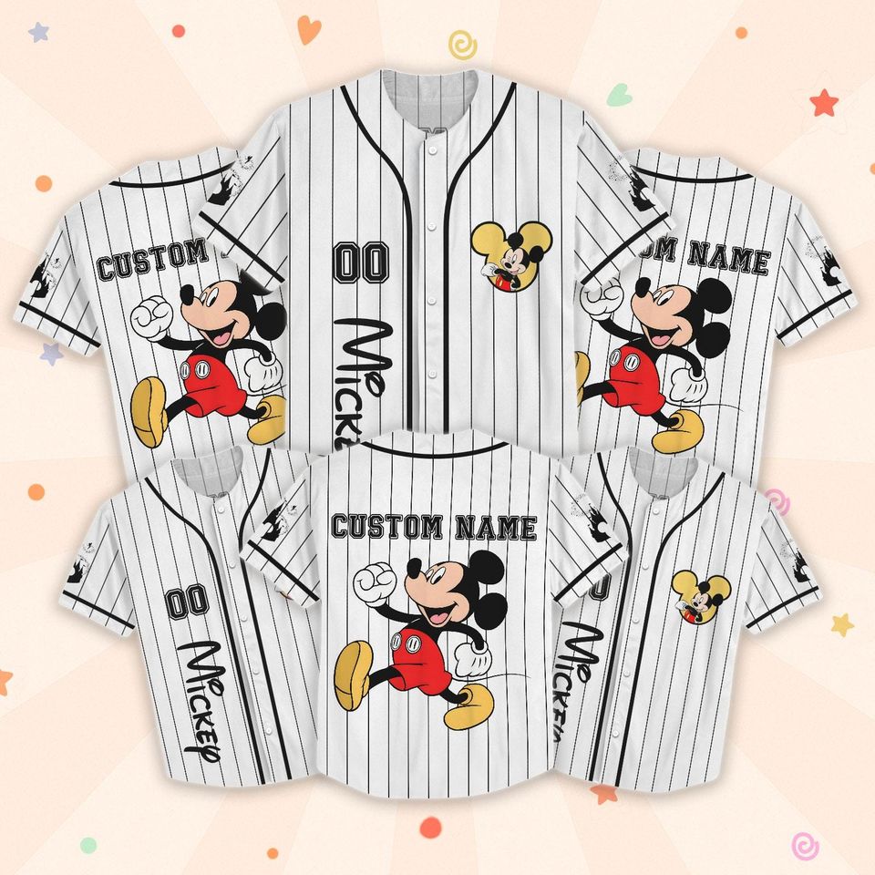 Custom Mickey Mouse Baseball Jersey, Mickey And Friends Matching Outfit