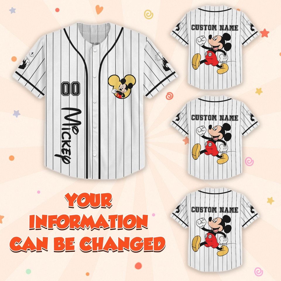 Custom Mickey Mouse Baseball Jersey, Mickey And Friends Matching Outfit