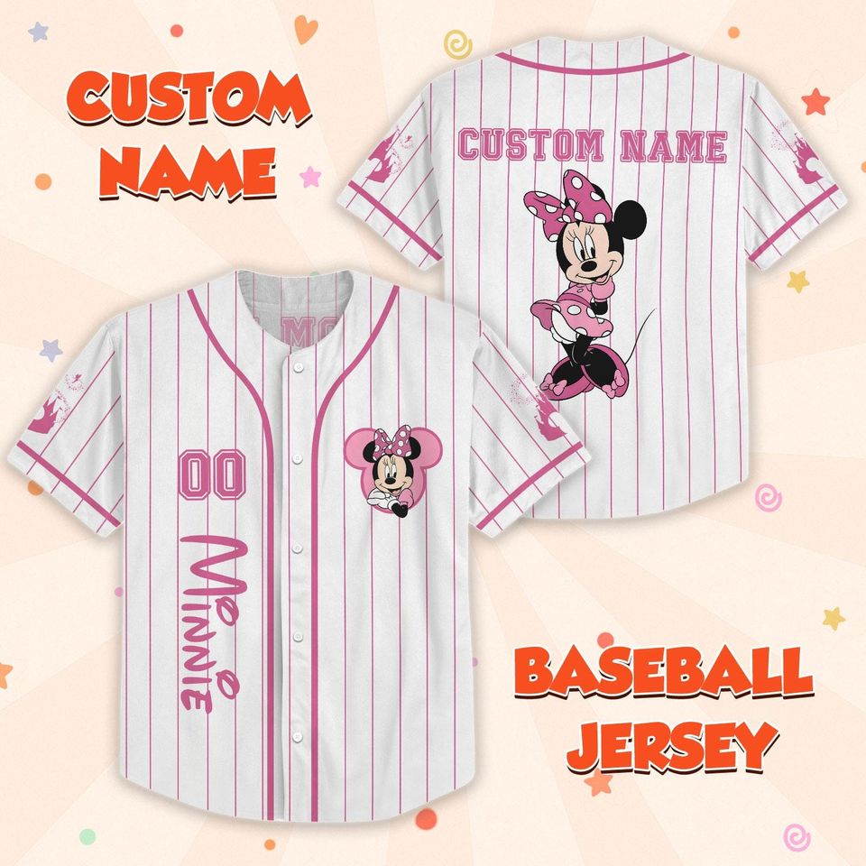 Custom Minnie Mouse Baseball Jersey, Mickey And Friends Matching Outfit