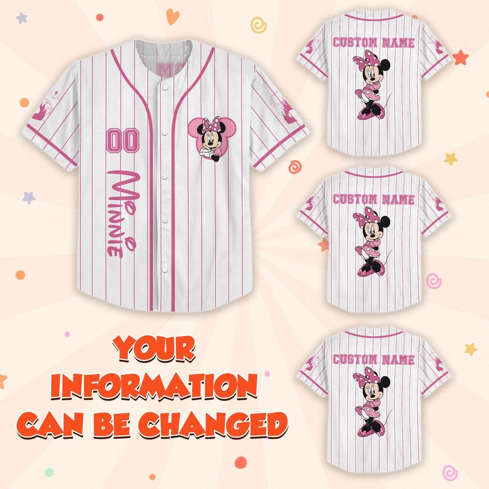 Custom Minnie Mouse Baseball Jersey, Mickey And Friends Matching Outfit